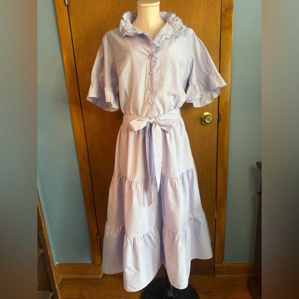 Ivy City Co Lavender tiered Midi Dress with Ruffle Sleeves cottage core